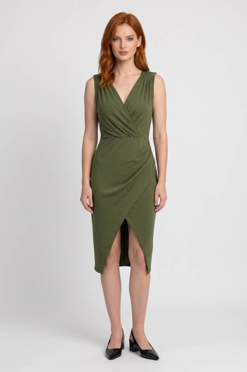 Overslag Midi Jurk Dames V Hals Split Casual