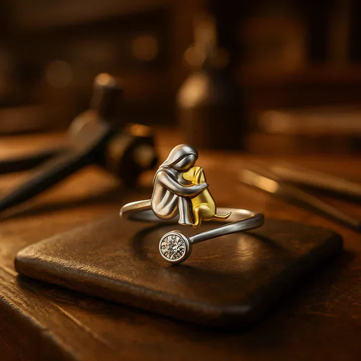 Zachte roségouden ring met schattig hondenmotief