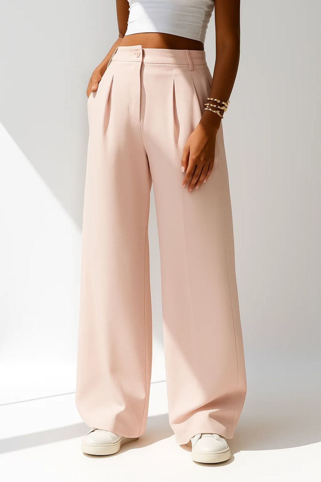 Pantalon Dames Hoge Taille Wijde Pijpen Elegant Casual