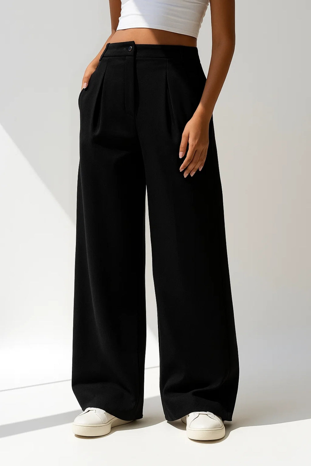 Pantalon Dames Hoge Taille Wijde Pijpen Elegant Casual