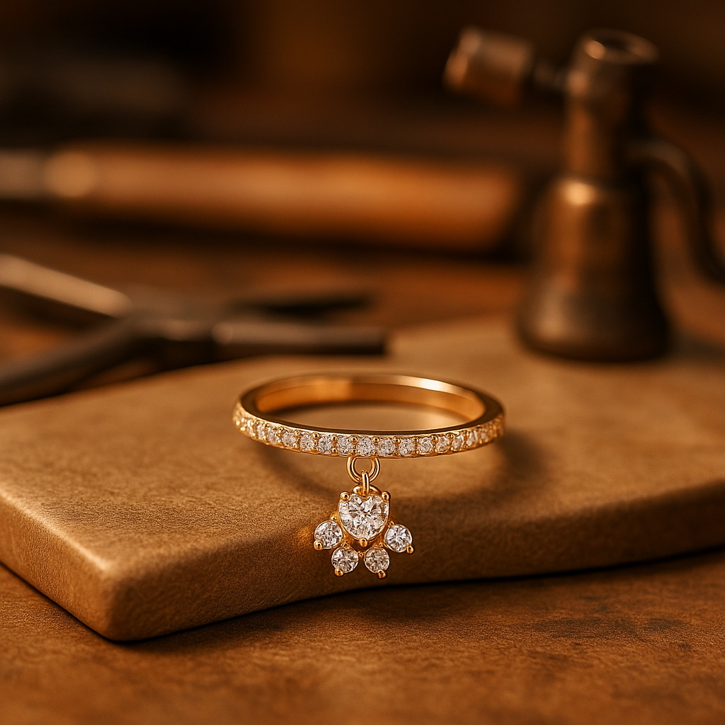 Vintage Kat Pootje & Hart Steen Ring – Gouden & Zilveren Tint