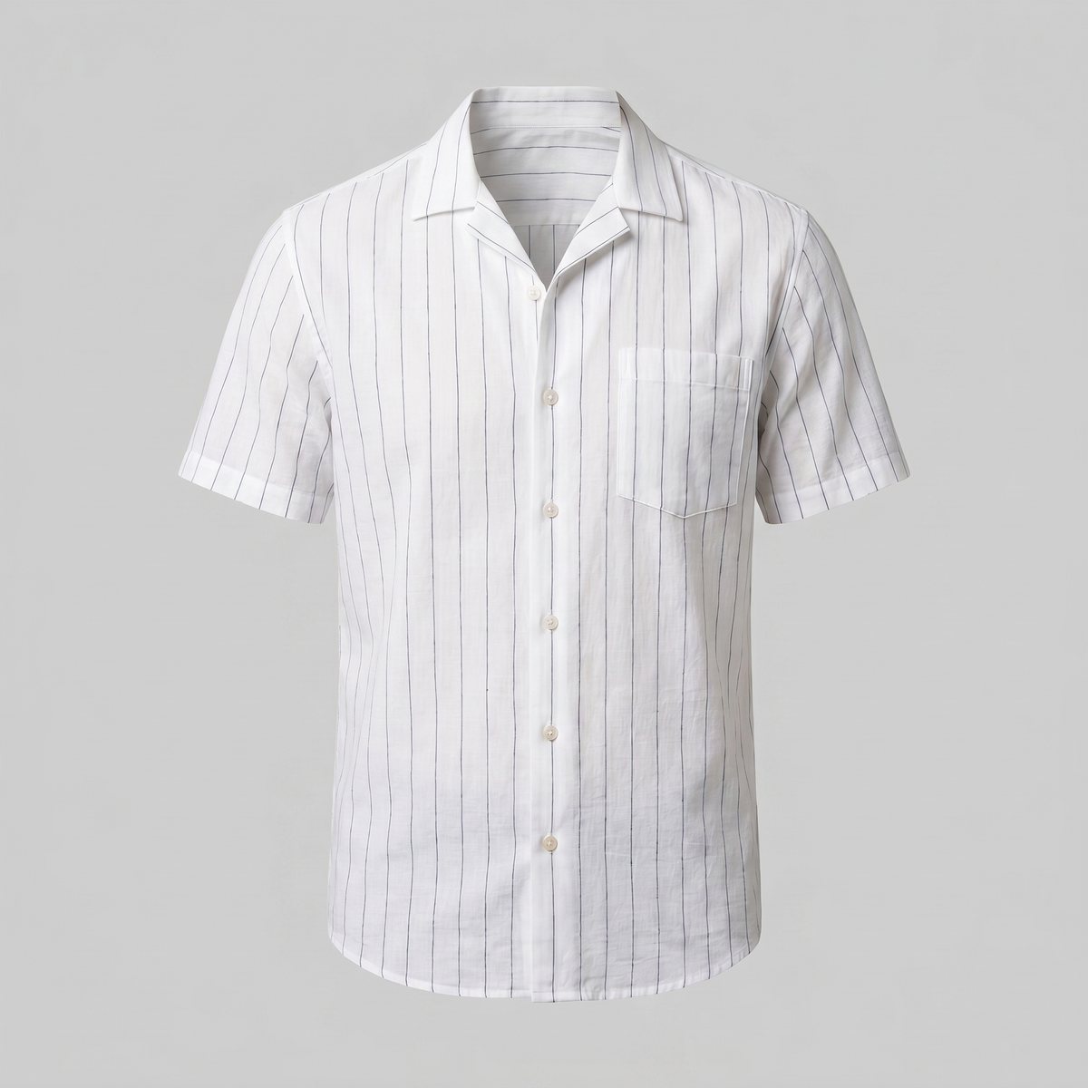 Pinstripe Camp Shirt Heren Korte Mouwen Casual Zomer
