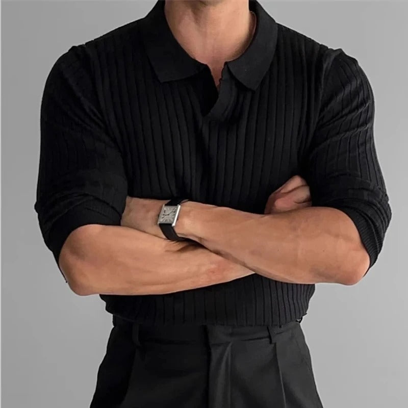 Polo Heren Lange Mouwen V-Hals Slim Fit Casual