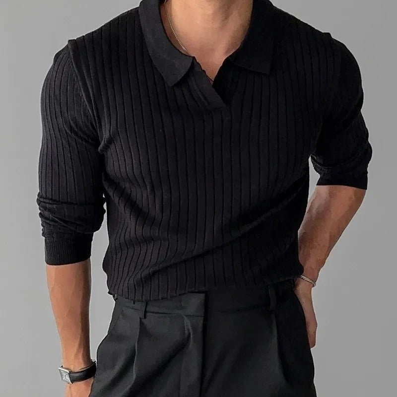 Polo Heren Lange Mouwen V-Hals Slim Fit Casual