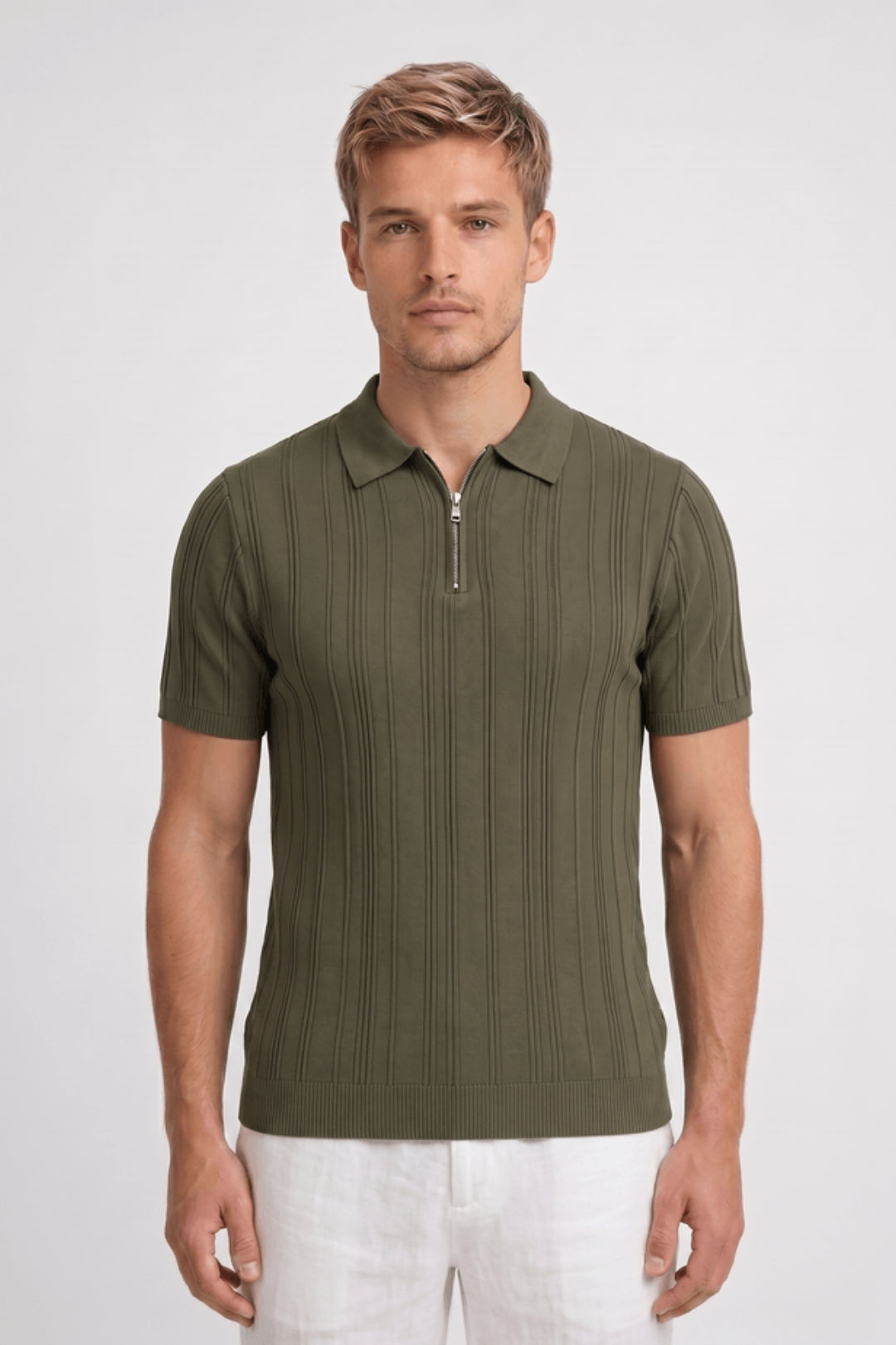 Polo Heren Regular Fit Halve Rits Geribde Textuur