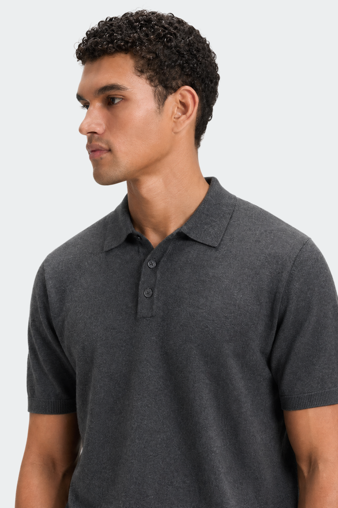 Polo Shirt Heren Gebreide Kraag Drie Knopen