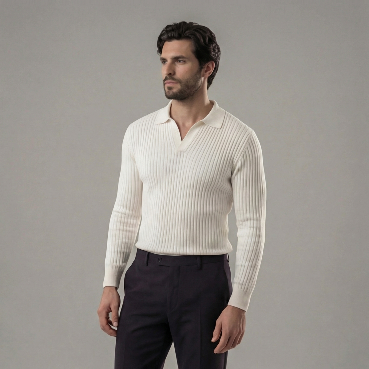 Polo Shirt Heren Lange Mouwen V-Hals Casual