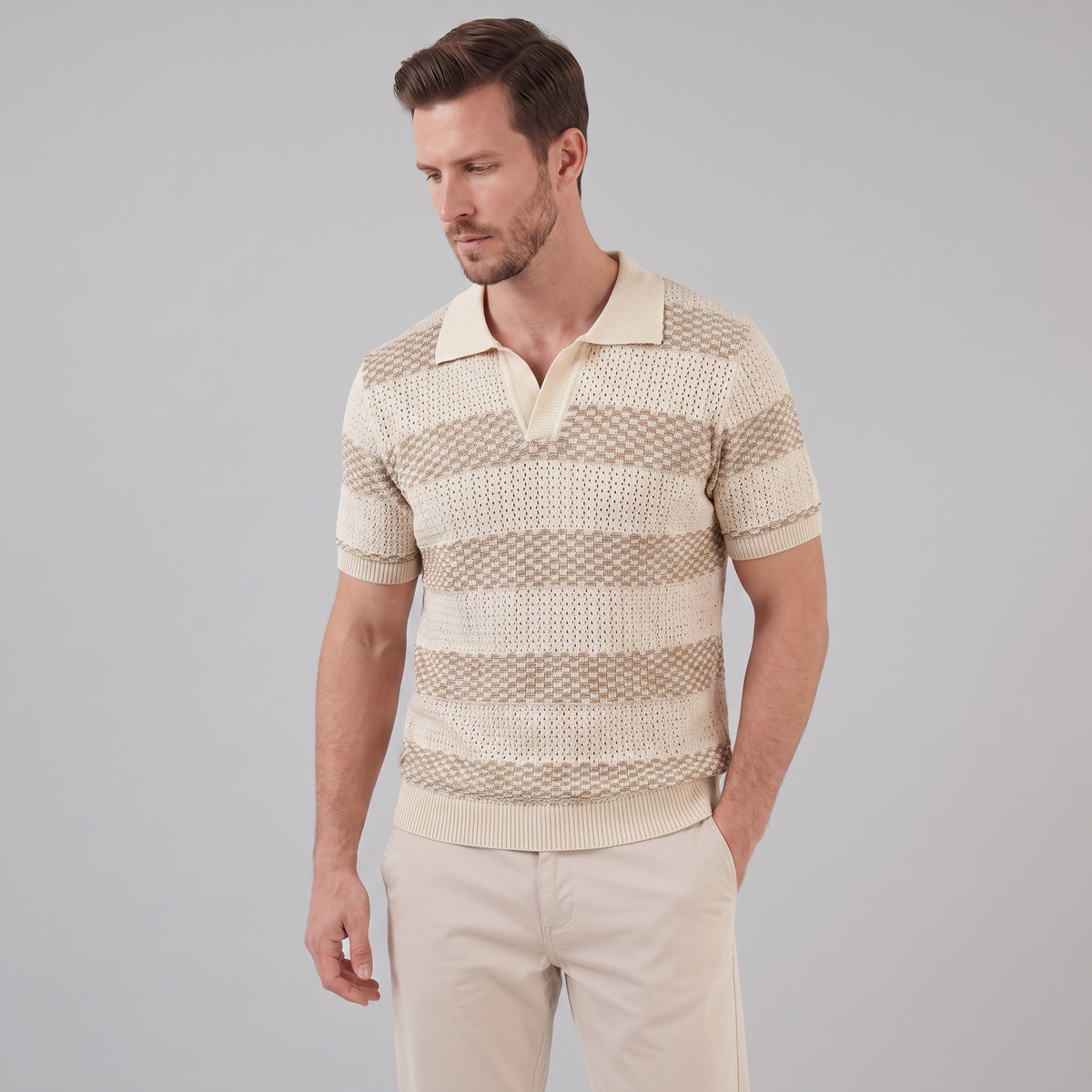 Poloshirt Heren Gebreide Textuur Lange Mouwen Casual Zomer