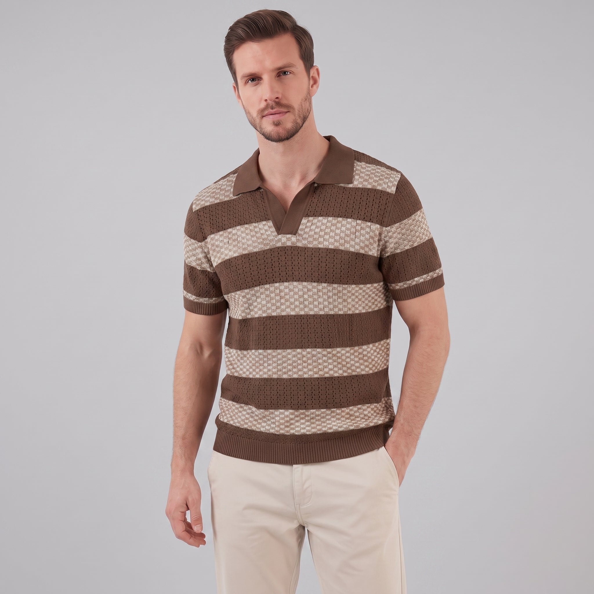 Poloshirt Heren Gebreide Textuur Lange Mouwen Casual Zomer