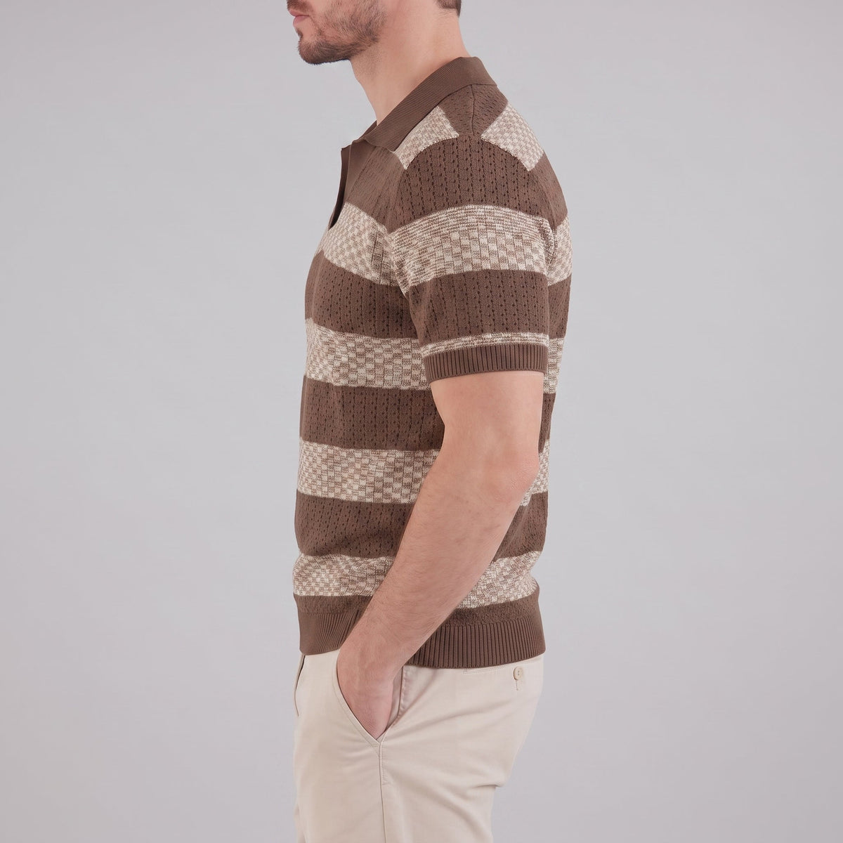 Poloshirt Heren Gebreide Textuur Lange Mouwen Casual Zomer