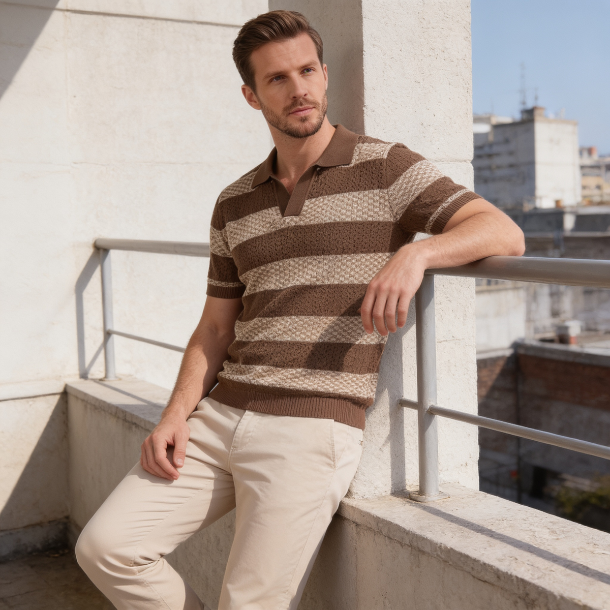 Poloshirt Heren Gebreide Textuur Lange Mouwen Casual Zomer