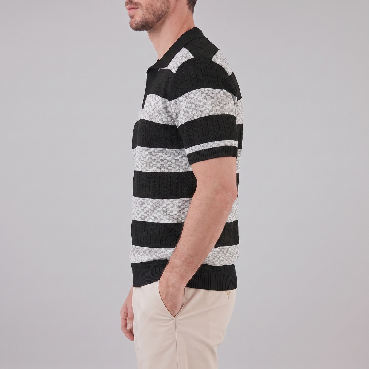 Poloshirt Heren Gebreide Textuur Lange Mouwen Casual Zomer
