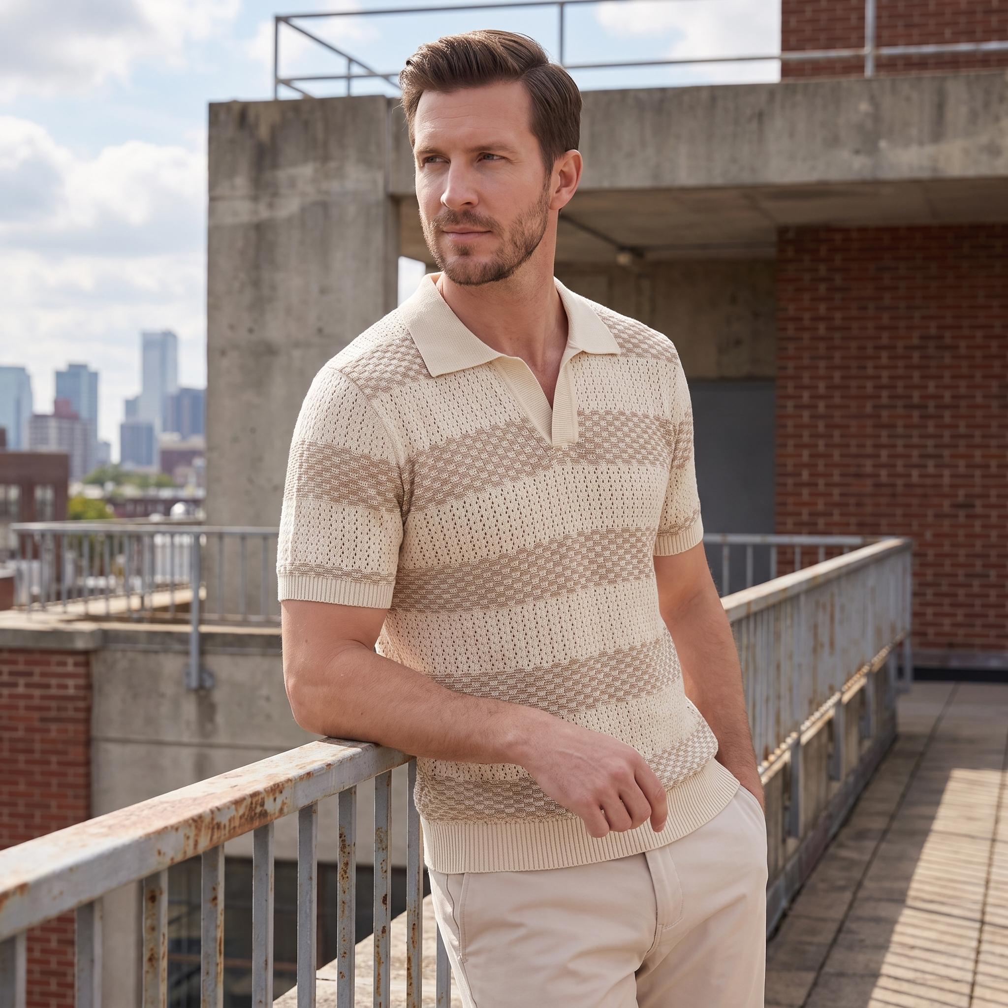 Poloshirt Heren Gebreide Textuur Lange Mouwen Casual Zomer