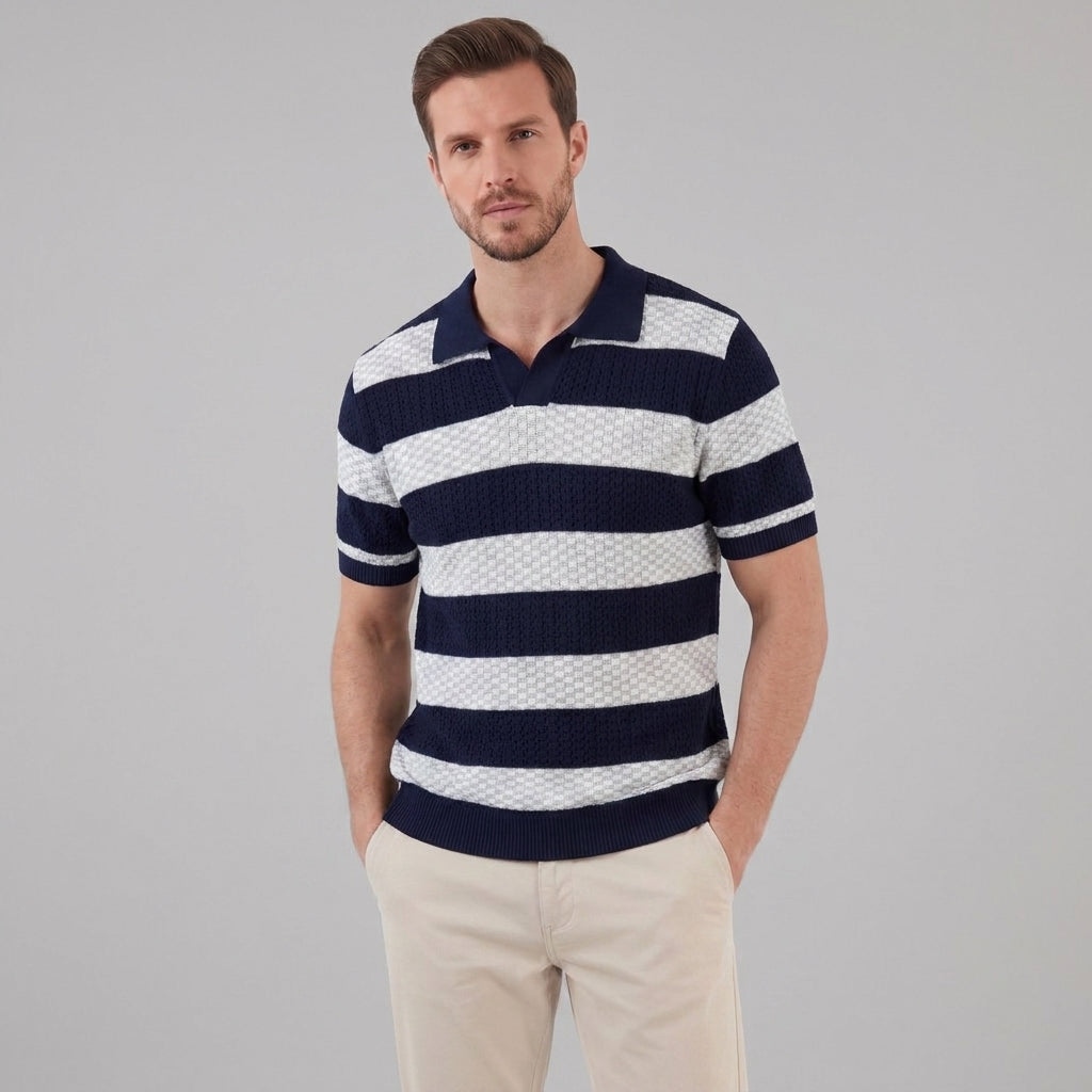 Poloshirt Heren Gebreide Textuur Lange Mouwen Casual Zomer