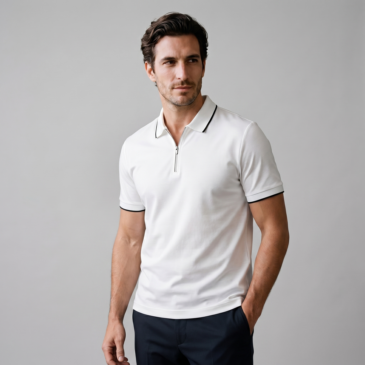 Poloshirt Heren Korte Mouwen Rits Casual