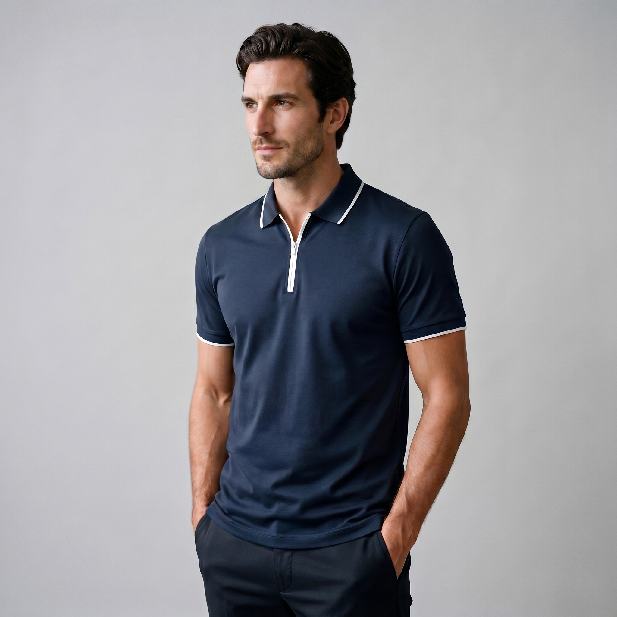 Poloshirt Heren Korte Mouwen Rits Casual