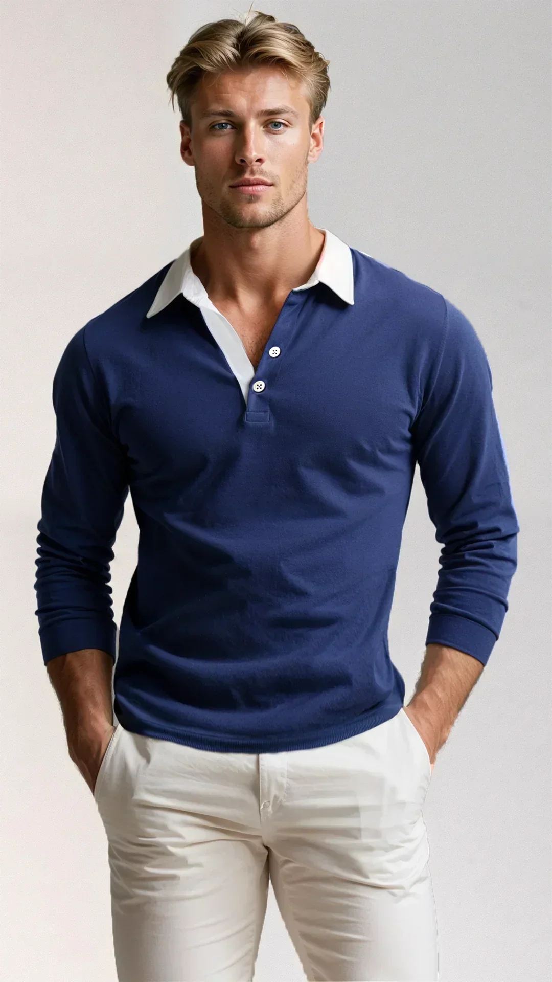 Poloshirt Heren Lange Mouwen Slim Fit Casual
