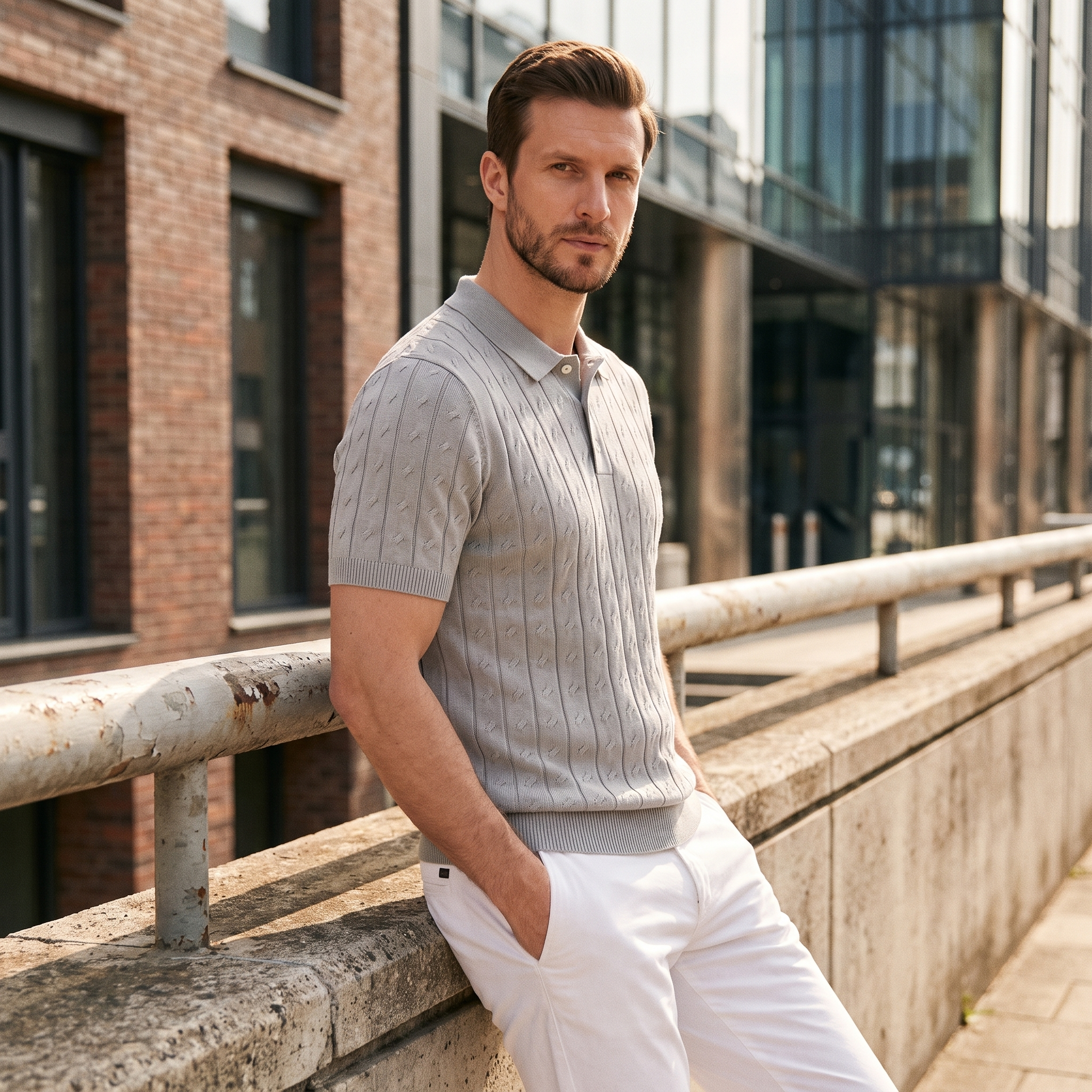 Poloshirt Heren Textured Knit Casual Zomer