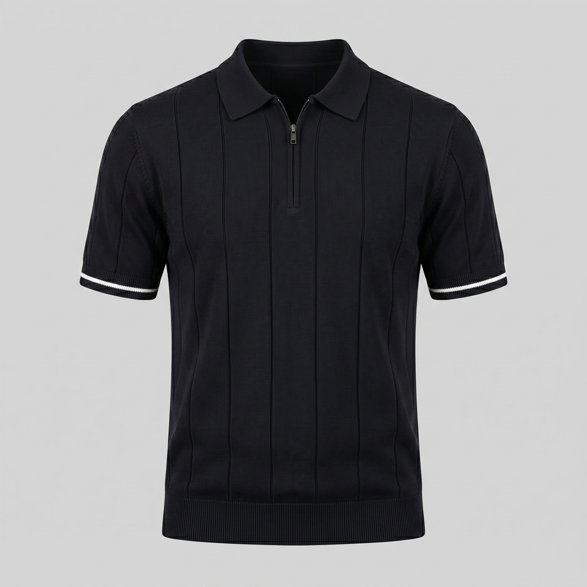 Poloshirt Heren Verticale Strepen Ritssluiting Casual