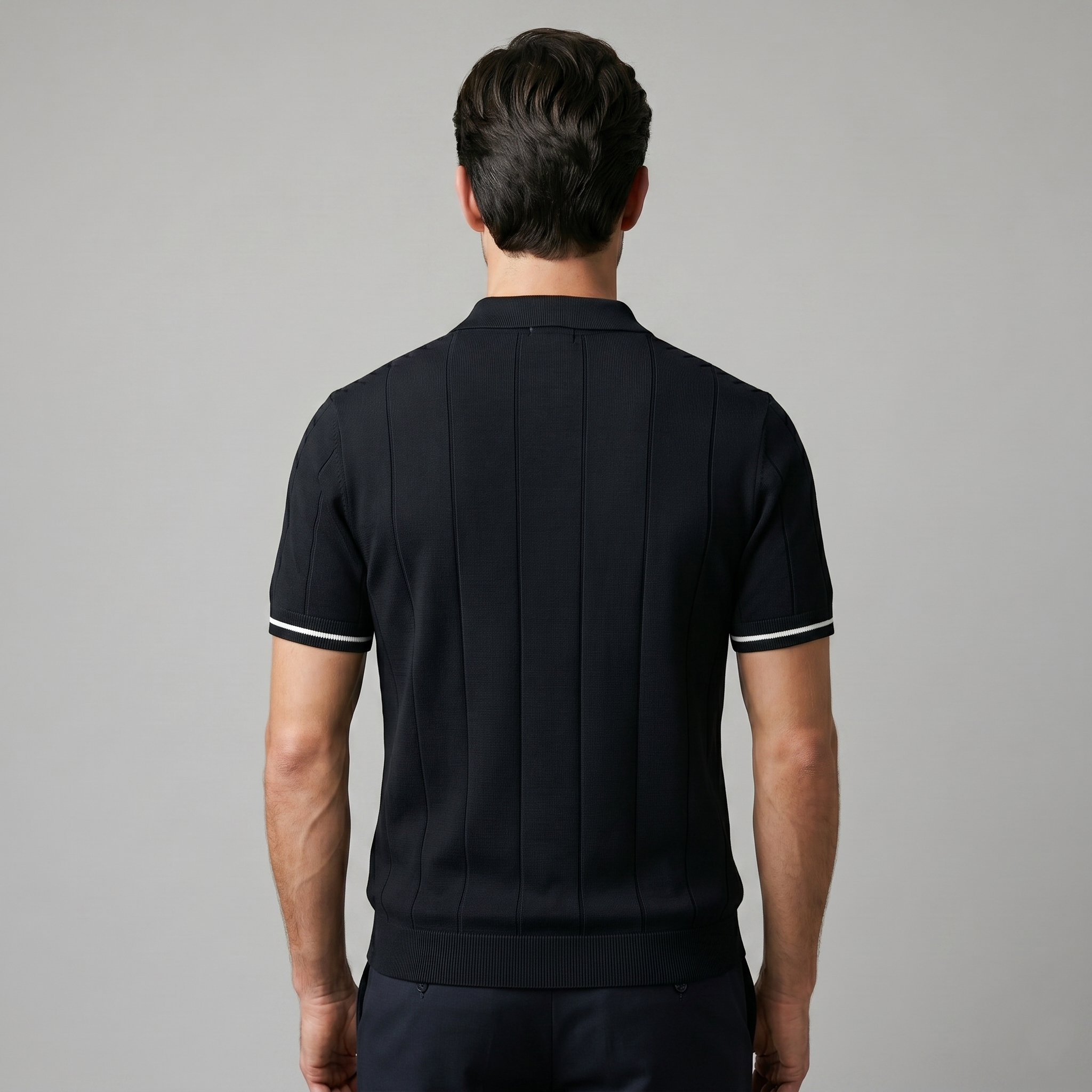 Poloshirt Heren Verticale Strepen Ritssluiting Casual