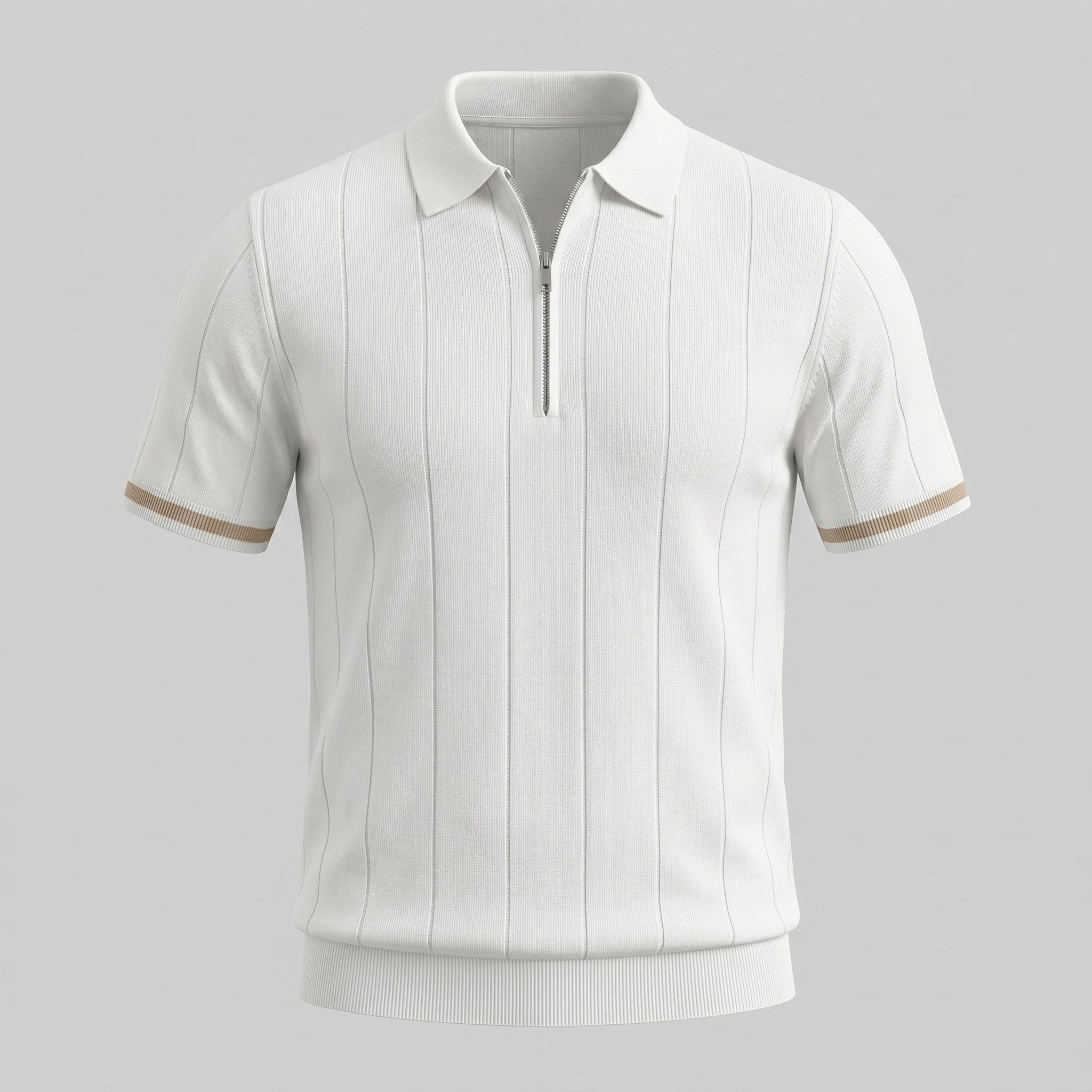 Poloshirt Heren Verticale Strepen Ritssluiting Casual