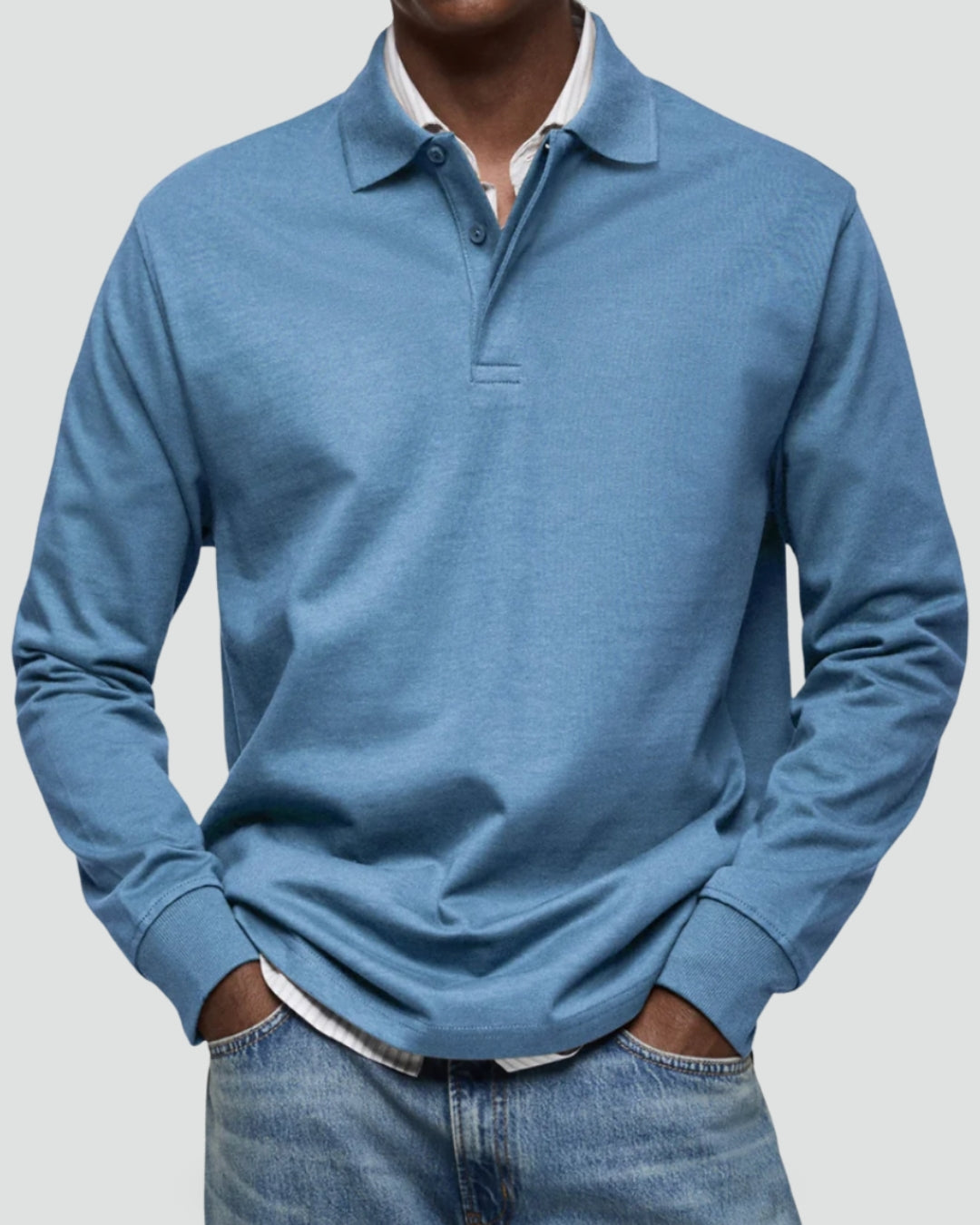 Poloshirt voor Heren met Lange Mouwen en Katoenmix