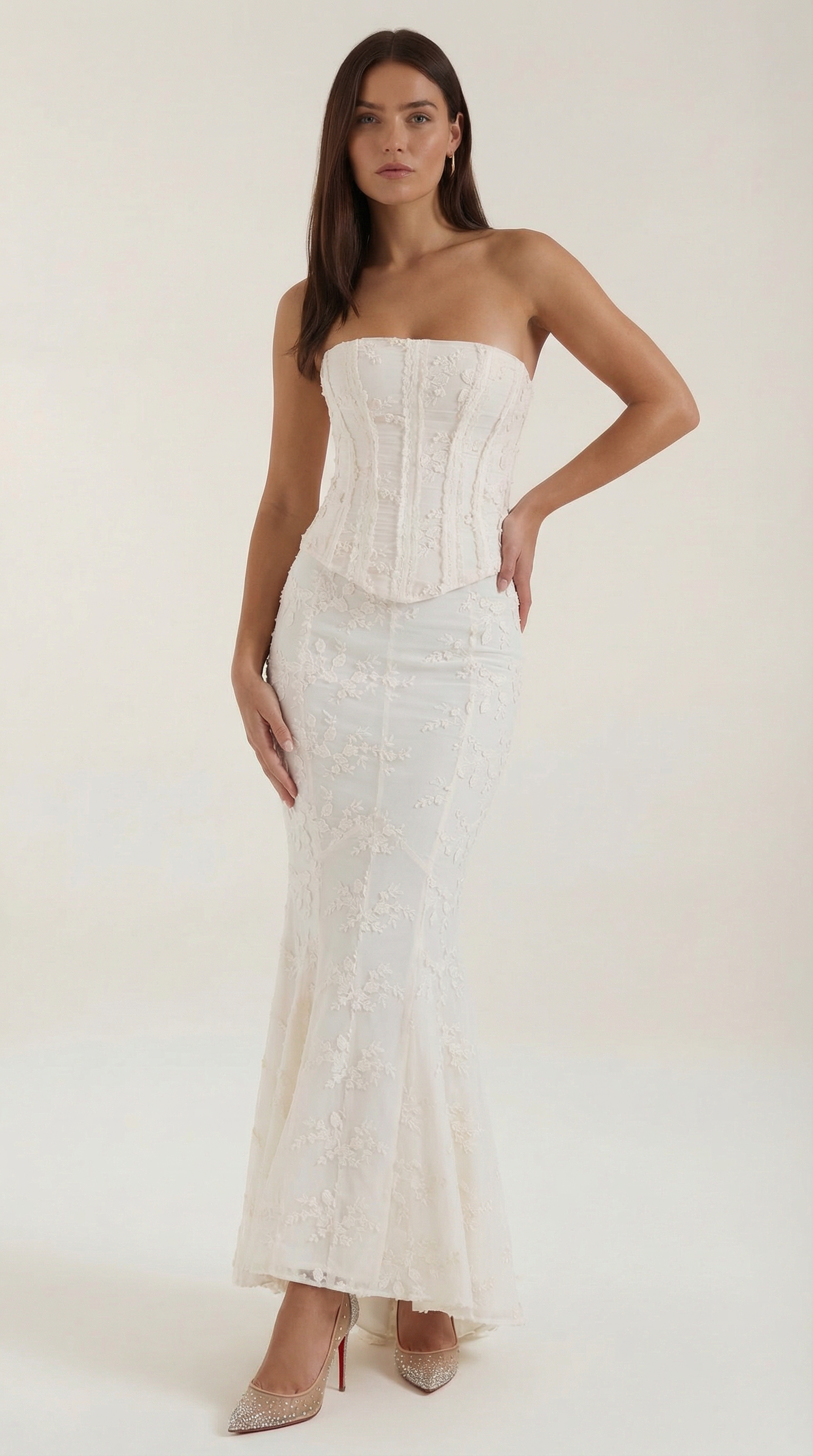 Maxi-jurk dames korsett stijl kant zeemeermin silhouet strapless
