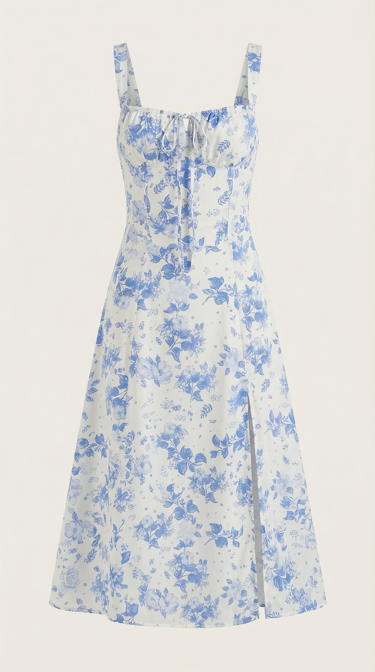 Midi-jurk dames A-lijn vintage bloemenprint hartvormige hals verstelbare rug