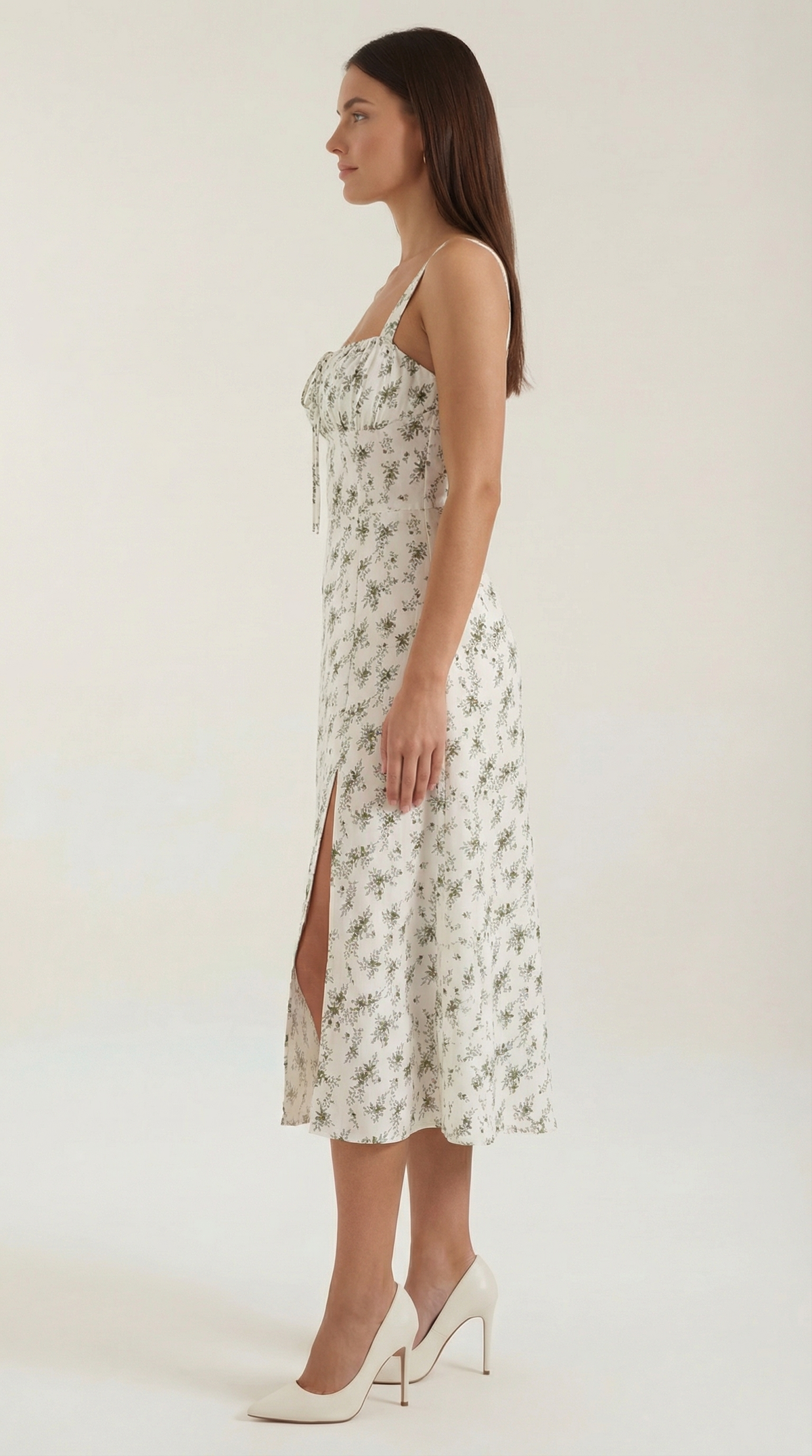 Midi-jurk dames A-lijn vintage bloemenprint hartvormige hals verstelbare rug