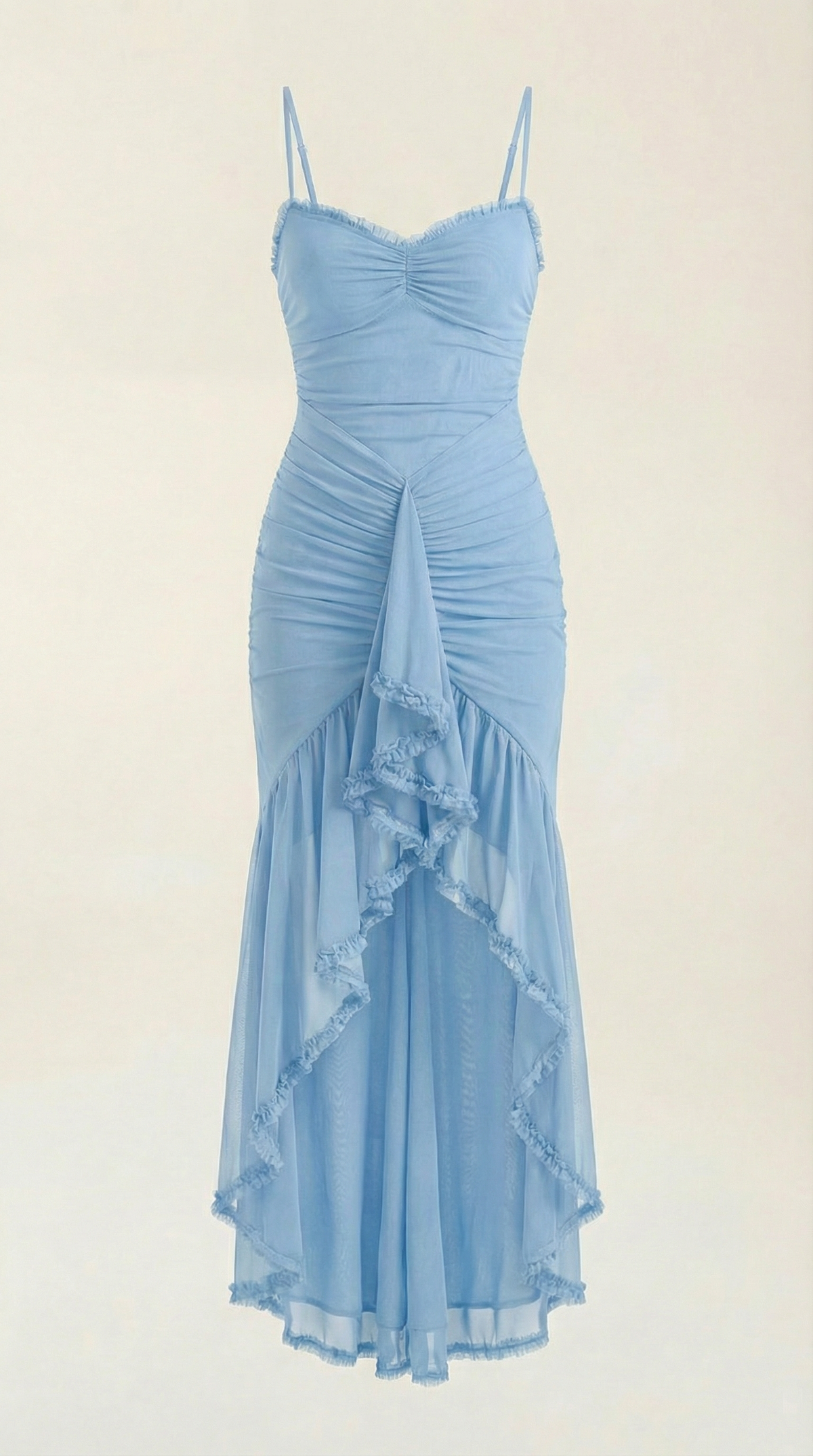 Maxi-jurk dames hartvormige hals ruches asymmetrische zoom spaghettibandjes