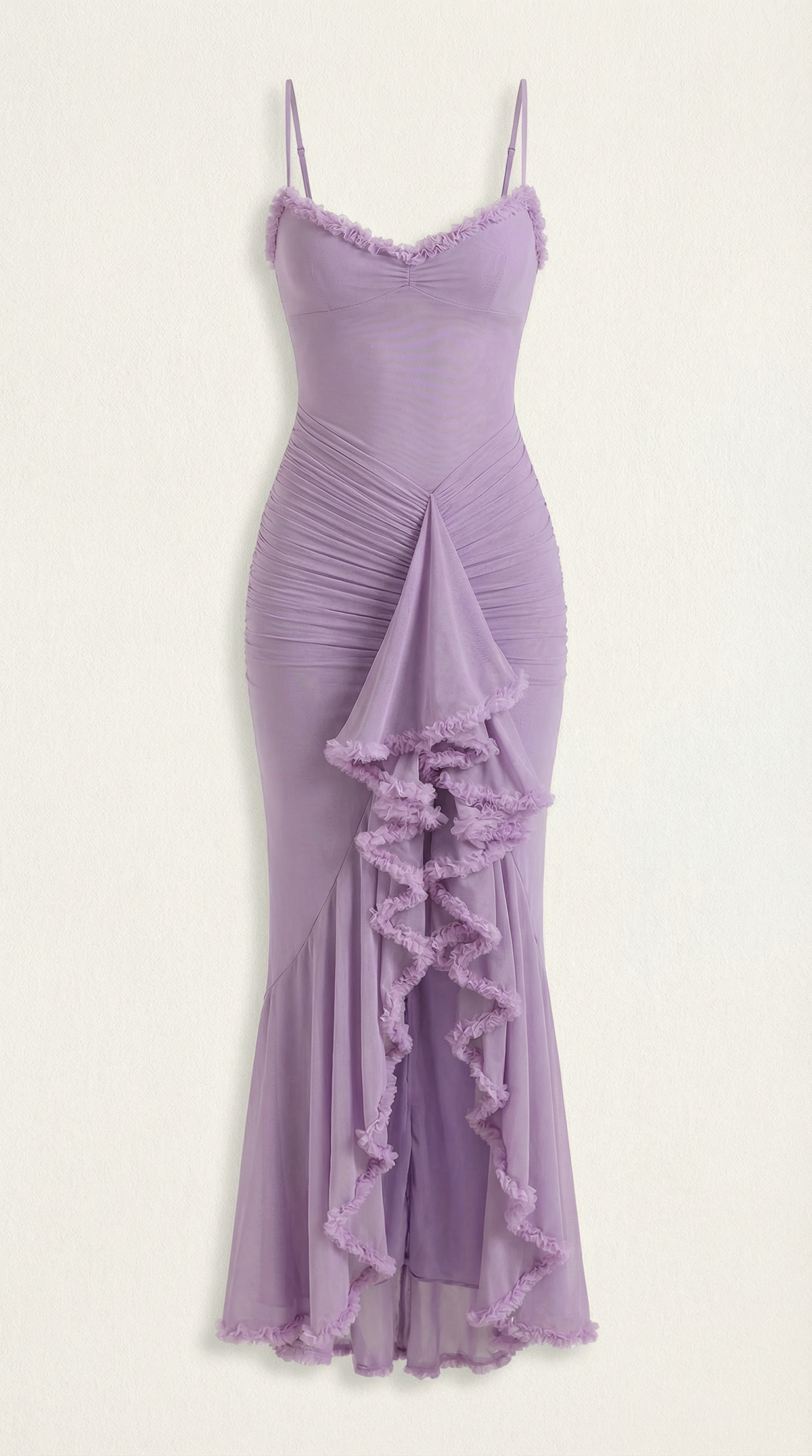 Maxi-jurk dames hartvormige hals ruches asymmetrische zoom spaghettibandjes