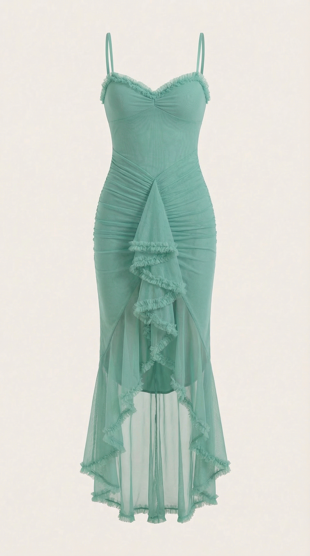 Maxi-jurk dames hartvormige hals ruches asymmetrische zoom spaghettibandjes