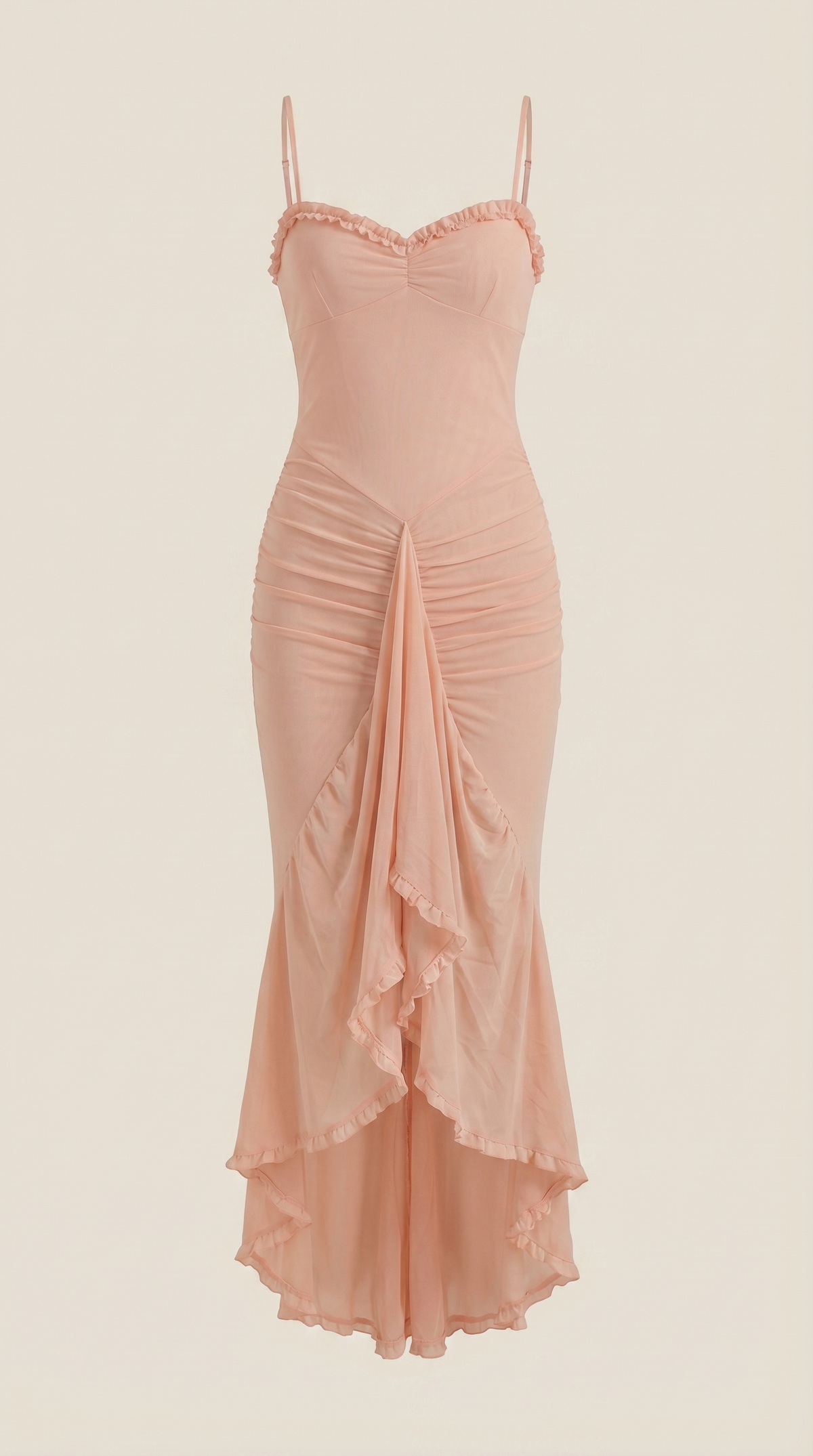 Maxi-jurk dames hartvormige hals ruches asymmetrische zoom spaghettibandjes