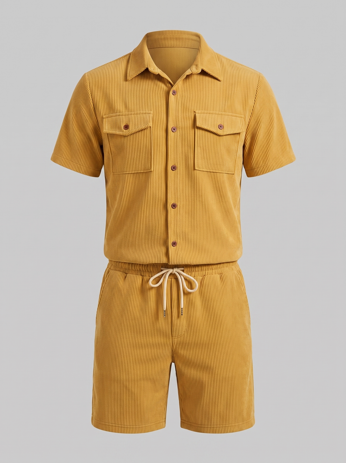 Shirt Shorts Set Heren Ribgebreide Streep Casual