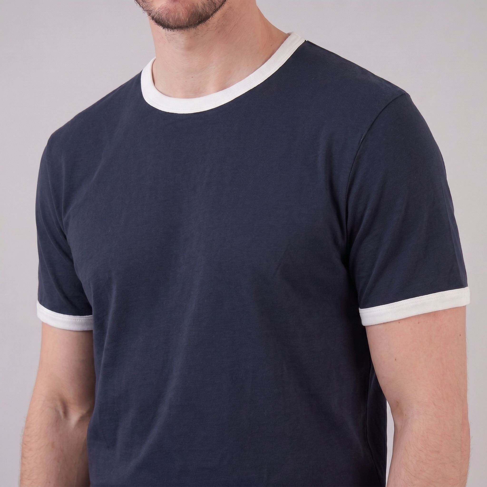 Smart Casual T-Shirt Heren Contrast Trim Crew Neck