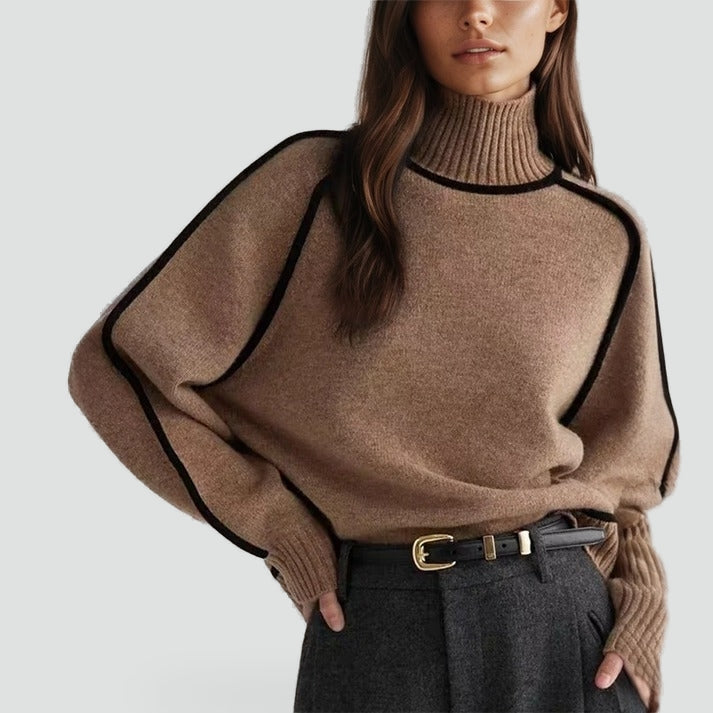 Stijlvolle Dames Trui met Rolkraag en Contrastdetails