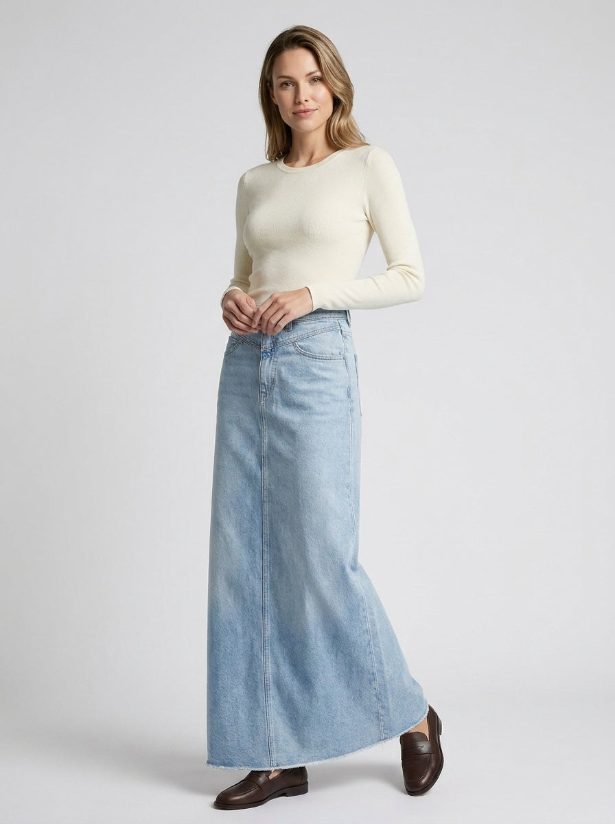Stijlvolle Denim Maxi Rok voor Dames met Hoge Taille