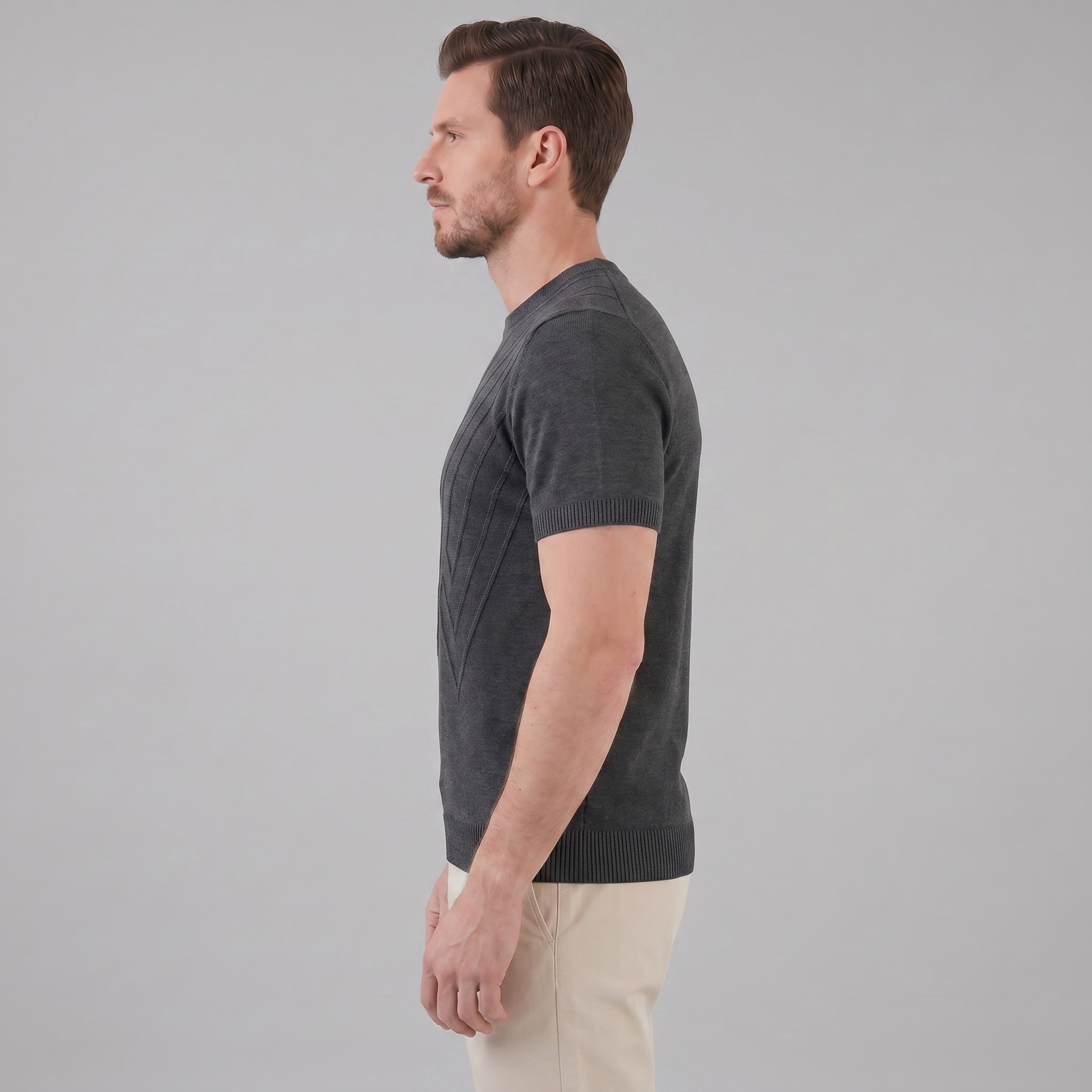 T-Shirt Heren Lange Mouwen Casual Textuur Crew Neck
