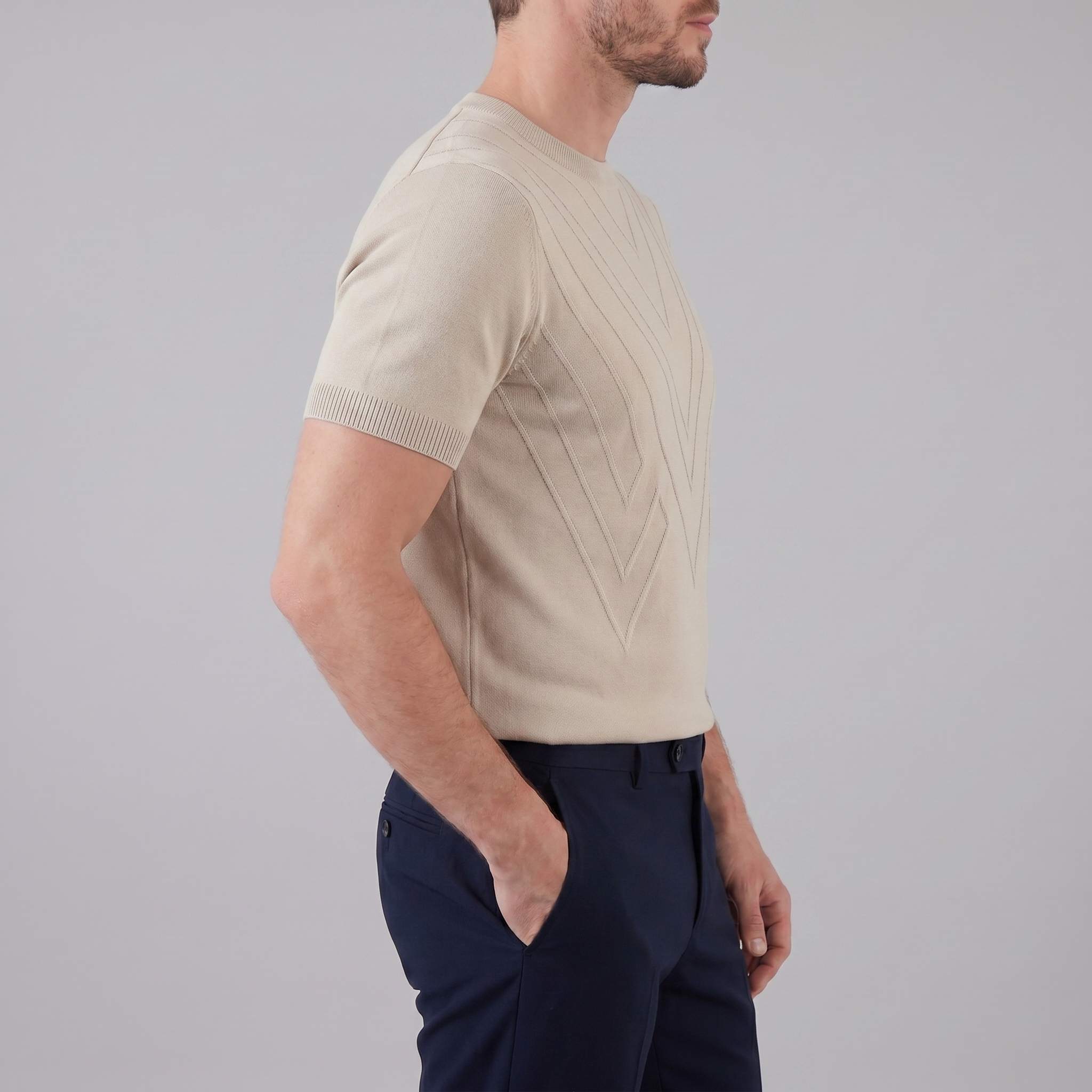 T-Shirt Heren Lange Mouwen Casual Textuur Crew Neck