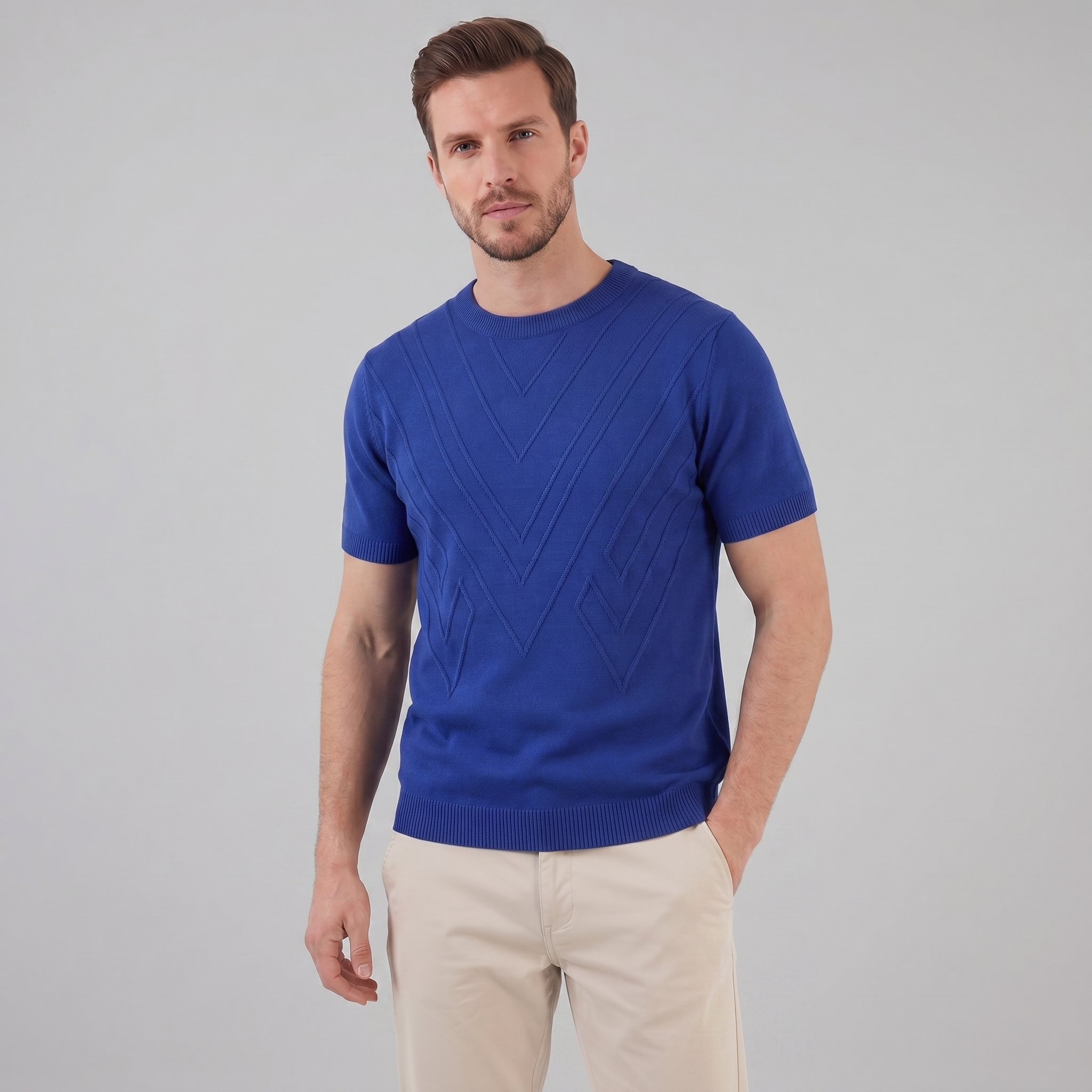 T-Shirt Heren Lange Mouwen Casual Textuur Crew Neck