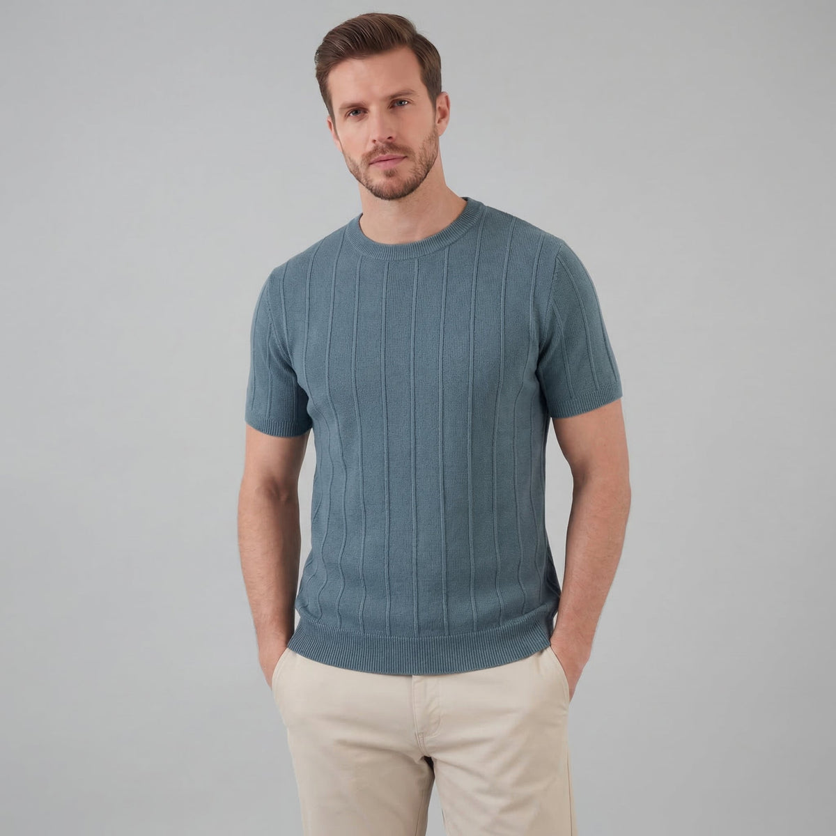 T-Shirt Heren Rib Knit Casual Chic Lange Mouwen