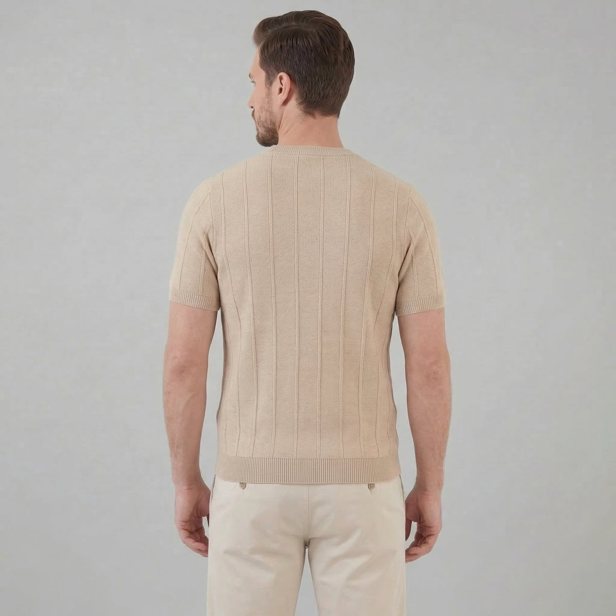T-Shirt Heren Rib Knit Casual Chic Lange Mouwen