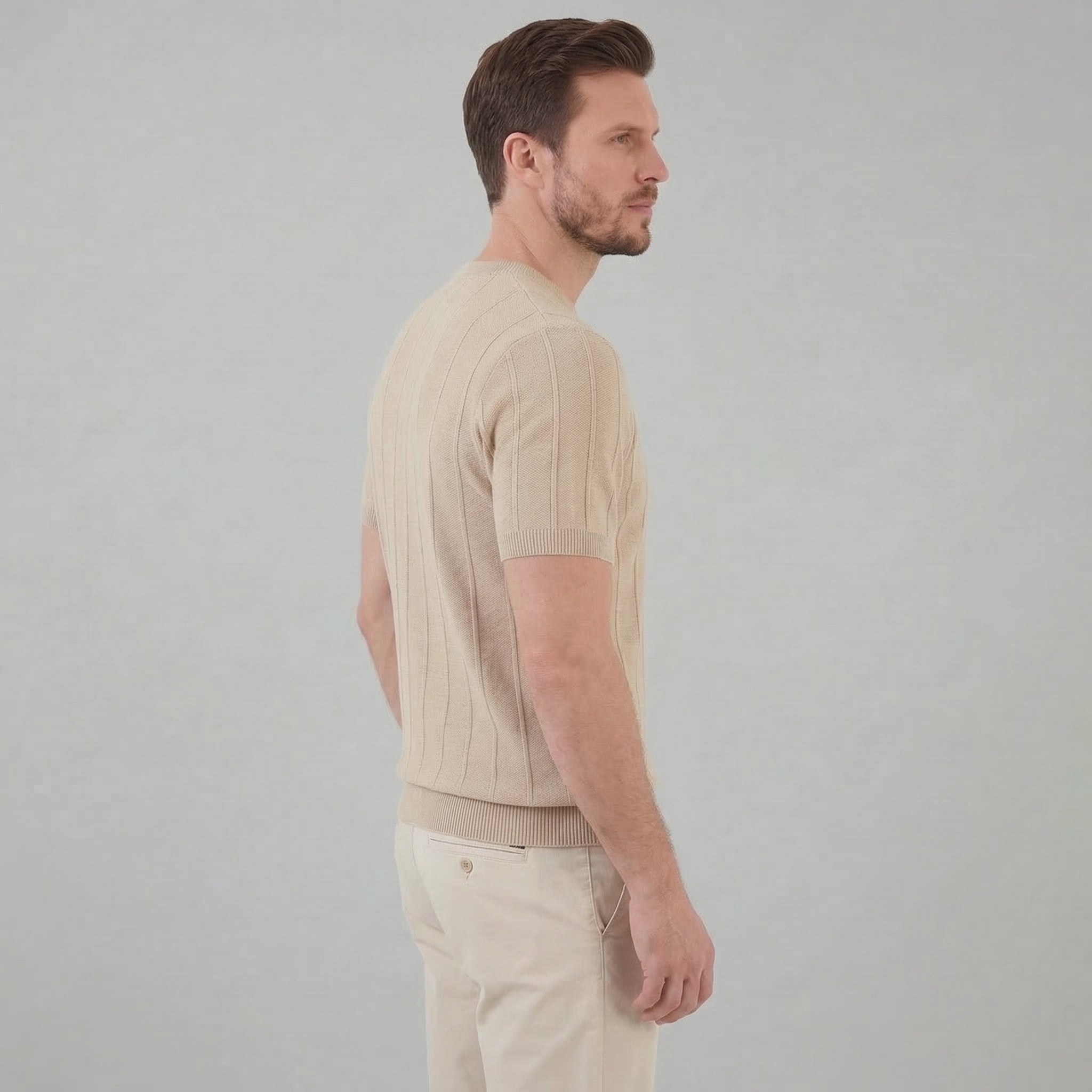 T-Shirt Heren Rib Knit Casual Chic Lange Mouwen