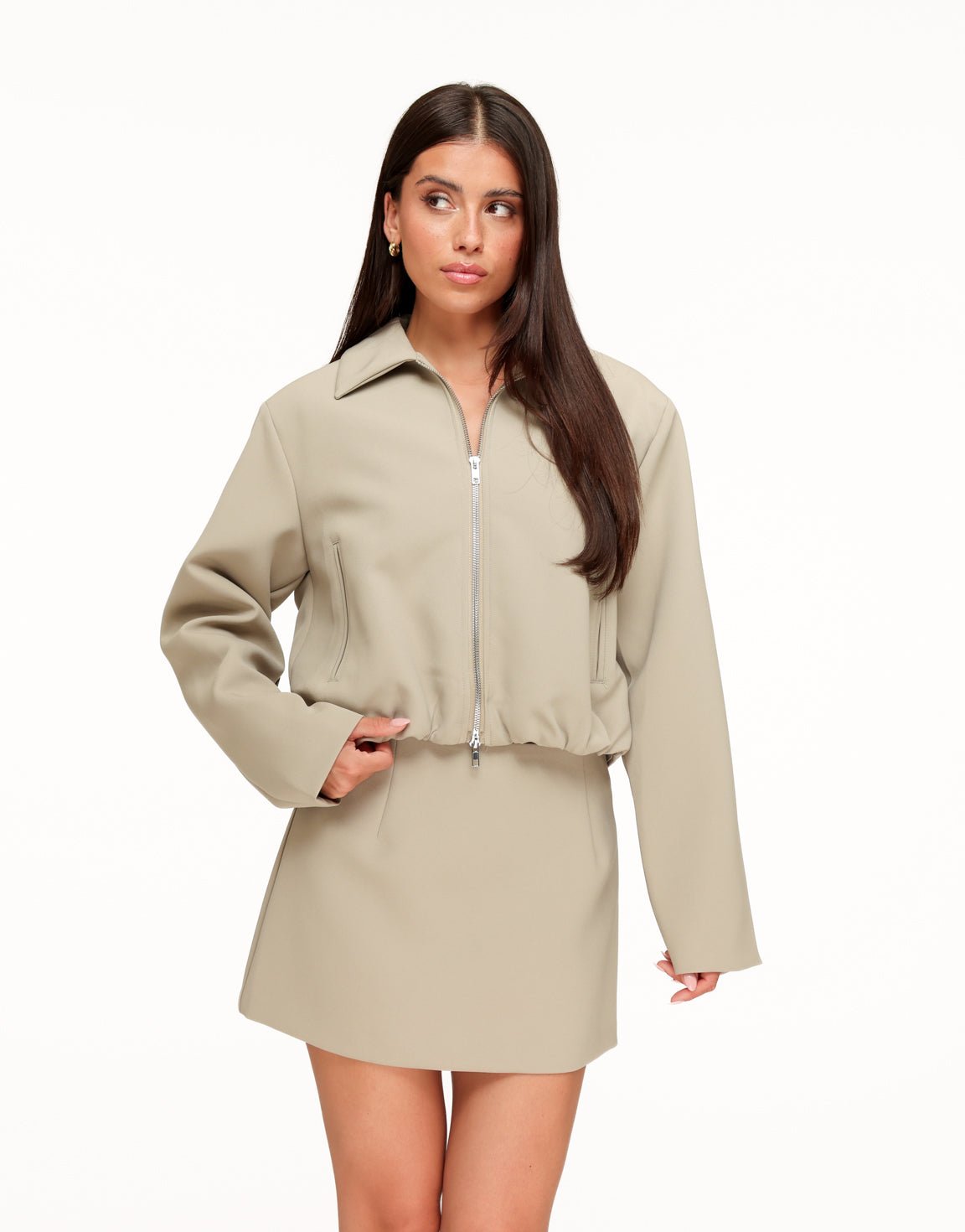 Taupe Premium Achterkant Detail - Jas
