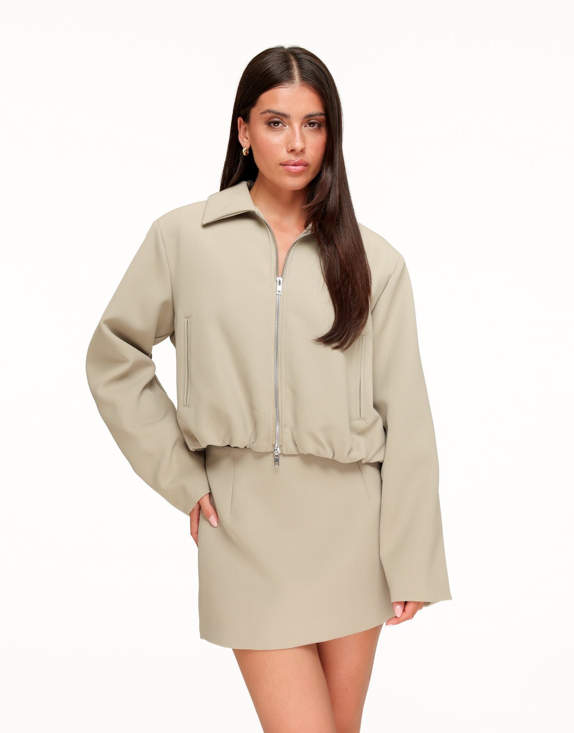 Taupe Premium Achterkant Detail - Jas