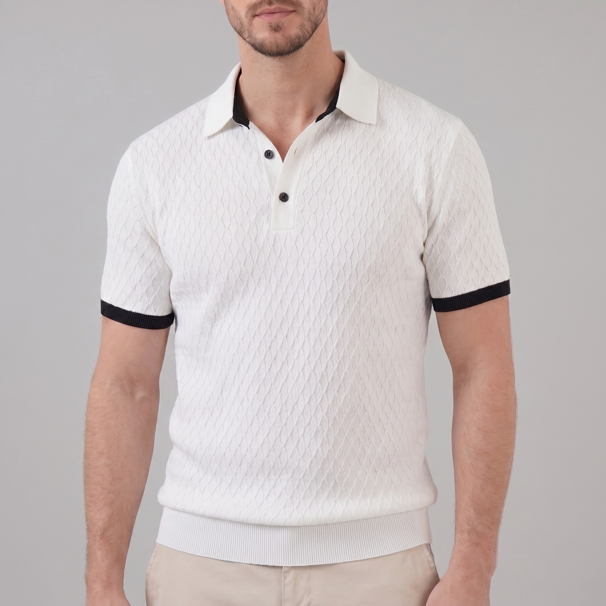 Textured Poloshirt Heren Contrast Kraag Tailored Fit