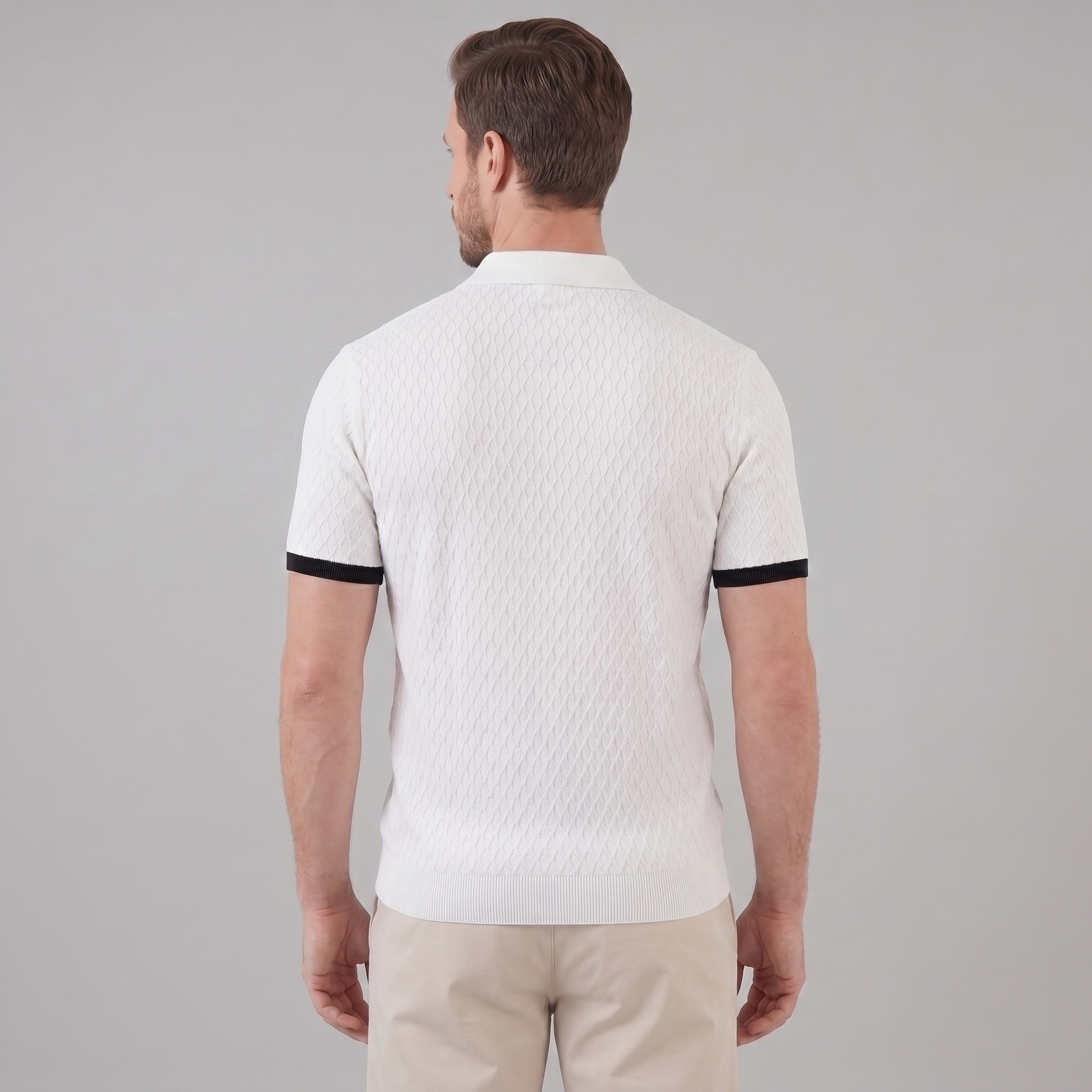 Textured Poloshirt Heren Contrast Kraag Tailored Fit