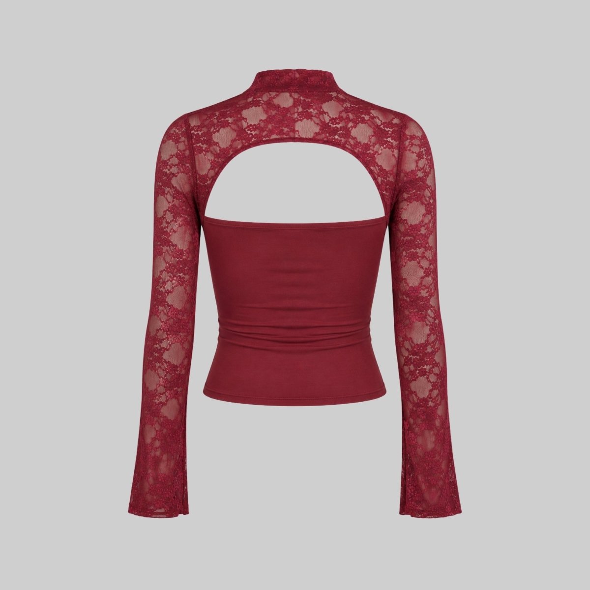 Top Dames Kant Cutout Mock Neck Flare Mouwen