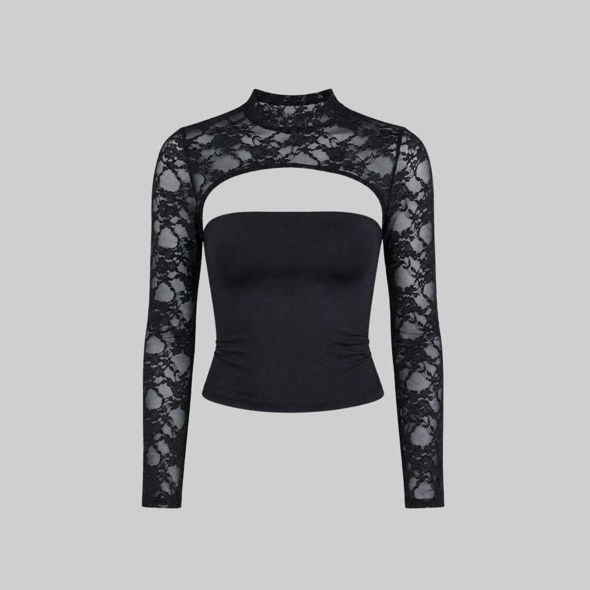 Top Dames Kant Cutout Mock Neck Flare Mouwen