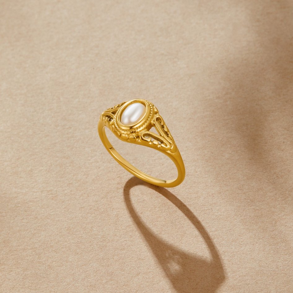 Elegante parelring in antiek zilver